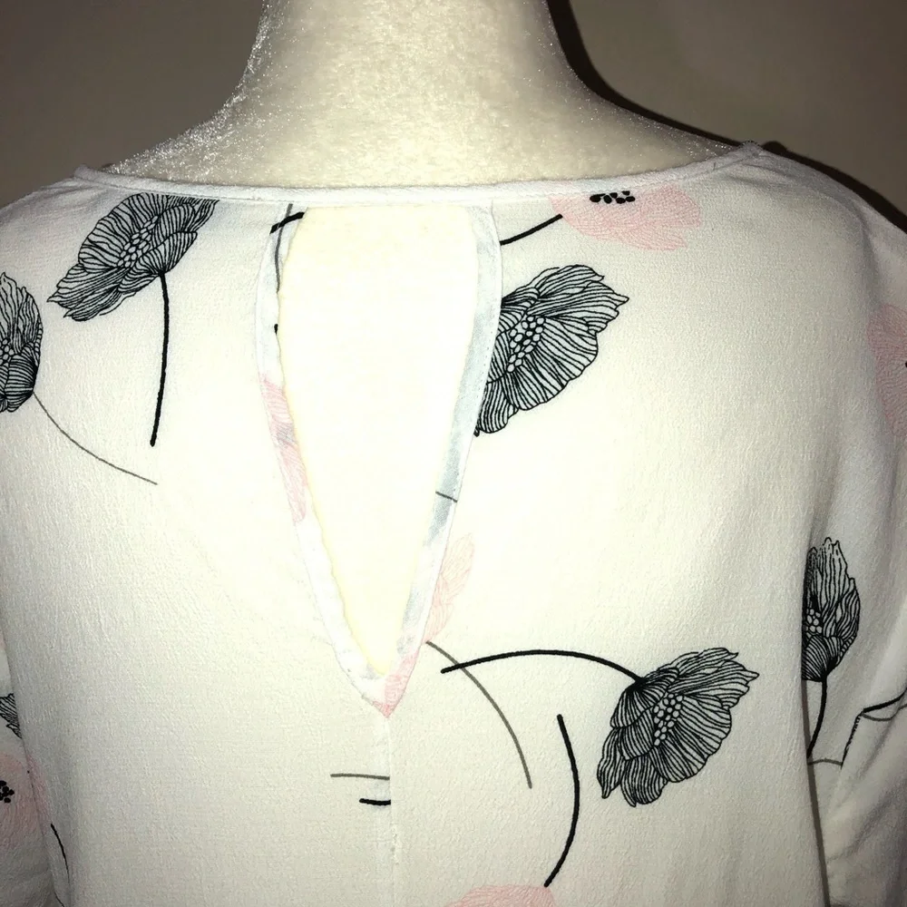 PALE SKY White Poppy Floral Print Short Sleeve Blouse Sz XL - Picture 8 of 11